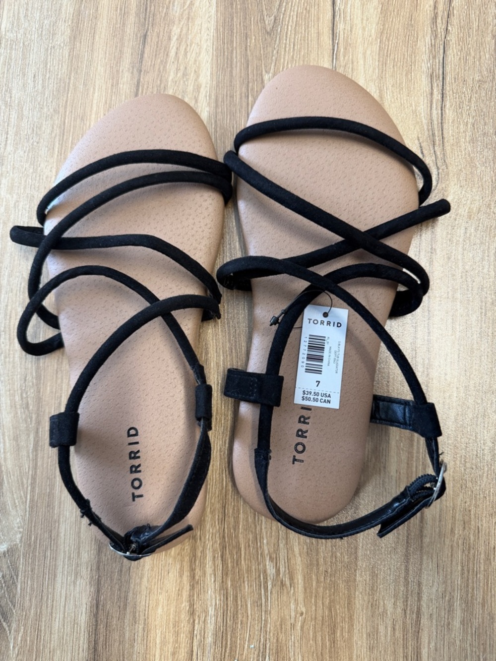 7W torrid Black Strappy Lace-Up Flat Sandals